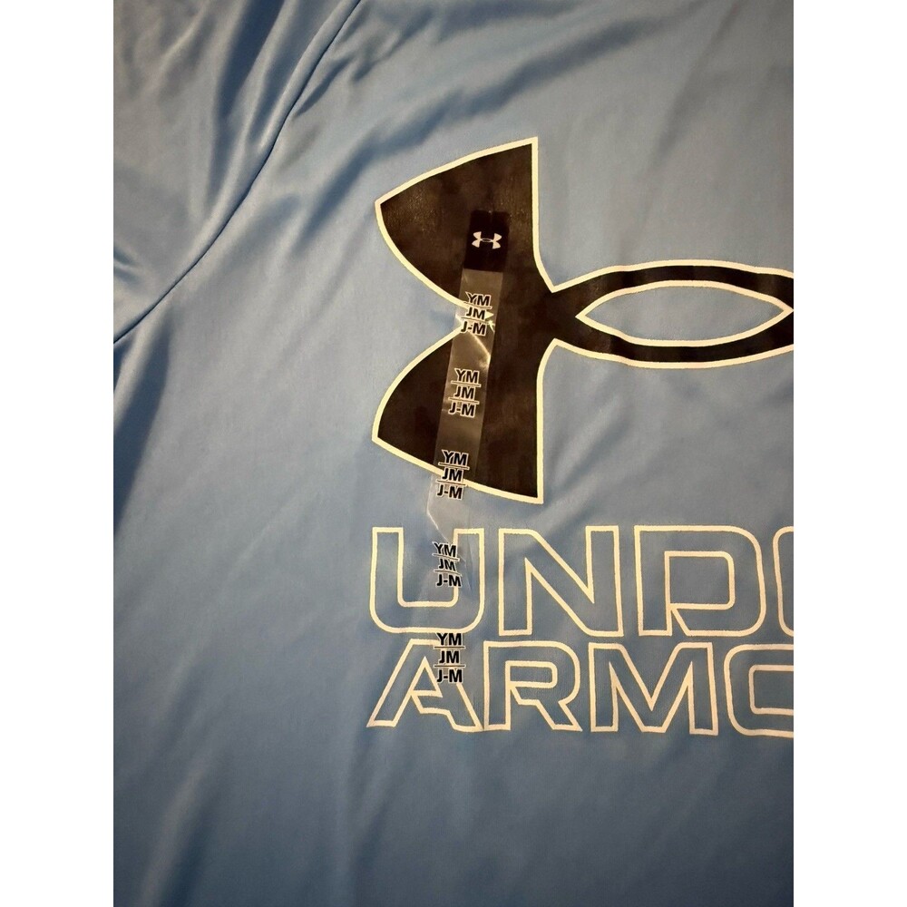 Under Armour Boys T-Shirt Youth Medium Blue Big Logo Graphic Athletic NWT Tee - Picture 2 of 5